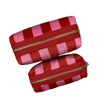 Load image into Gallery viewer, Pink stripe make-up bag - recycled velvet : Small