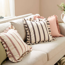 Load image into Gallery viewer, Connie Square Striped Ruffle Cushion Chocolate: Chocolate / Cover Only / 45 x 45cm