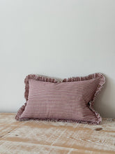 Load image into Gallery viewer, Darcy Ruffle Cotton Cushion Cover 50x30 – Burgundy Stripe