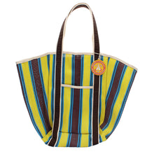 Load image into Gallery viewer, Recycled woven tote bag - Brown, yellow, teal