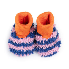 Load image into Gallery viewer, Cotton Knit Baby Slipper Socks: Boucle Striped Cobalt