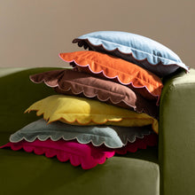 Load image into Gallery viewer, Lil Scallop Velvet Cushion Blue/Brown: Blue/Brown / Polyester Filled / 45 x 45cm