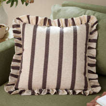Load image into Gallery viewer, Connie Square Striped Ruffle Cushion Chocolate: Chocolate / Cover Only / 45 x 45cm