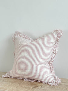 Ruffled Linen Cushion Cover – Pink & Cream: 45 x 45 cm