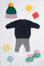 Load image into Gallery viewer, Cotton Knit Baby Slipper Socks: Boucle Striped Green