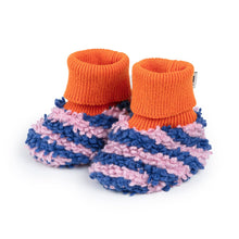 Load image into Gallery viewer, Cotton Knit Baby Slipper Socks: Boucle Striped Cobalt