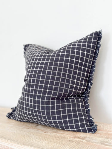 Linen Cushion Cover 45×45 – Frayed Edge Navy Check