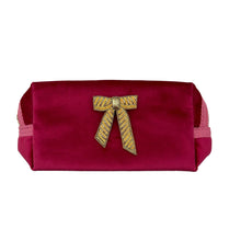 Load image into Gallery viewer, Bright pink make-up bag &amp; bow brooch - recycled velvet : Large