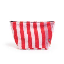 Load image into Gallery viewer, Terry Towelling Wash Bag: Striped Pink &amp; Red