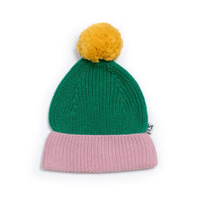Load image into Gallery viewer, Cotton Knit Baby Bobble Hat:  Green &amp; Pink