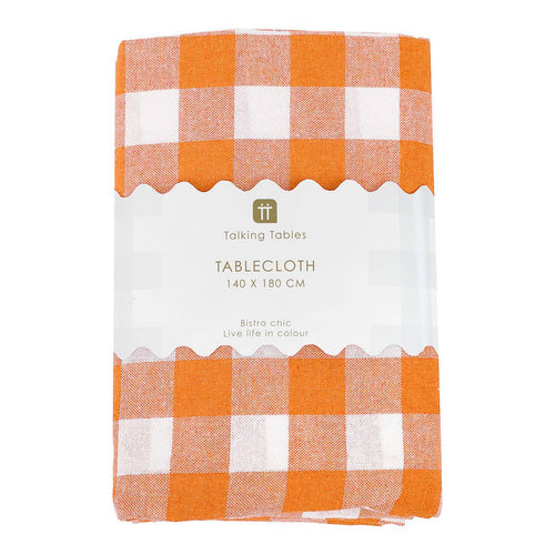 Orange & White Fabric Gingham Tablecloth | Halloween |