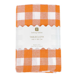 Orange & White Fabric Gingham Tablecloth | Halloween |