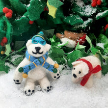 Load image into Gallery viewer, Handmade Felt Cosmo the Polar Bear Xmas Decoration