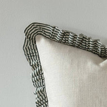 Load image into Gallery viewer, Bella Green and Cream Ruffle Cushion Cover 45x45