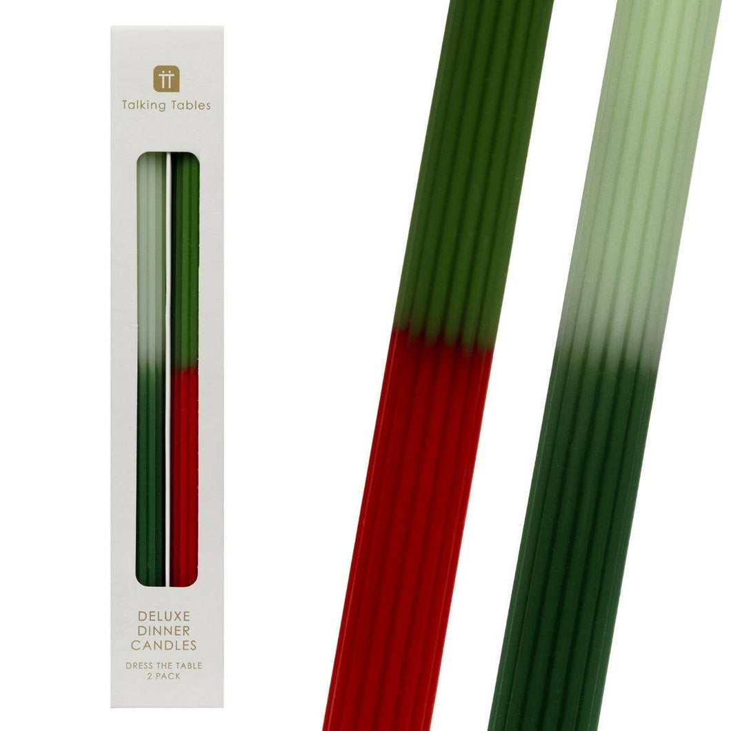 2 Tone Red & Green Dinner Candles | 2 Pack |Christmas Décor|