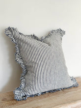 Load image into Gallery viewer, Ruffled Linen Cushion Cover – Navy Stripe: 45 x 45 cm