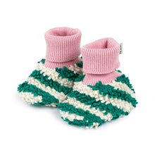 Load image into Gallery viewer, Cotton Knit Baby Slipper Socks: Boucle Striped Green