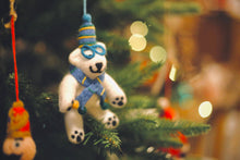 Load image into Gallery viewer, Handmade Felt Cosmo the Polar Bear Xmas Decoration