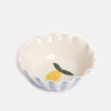 Load image into Gallery viewer, Blue Outside Stripe/Lemon Motif Frilly Bowl