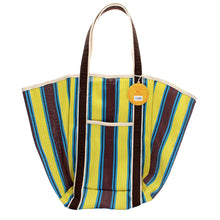 Load image into Gallery viewer, Recycled woven tote bag - Brown, yellow, teal