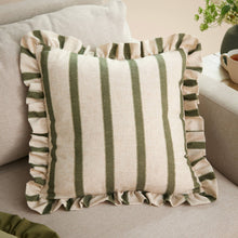 Load image into Gallery viewer, Connie Square Striped Ruffle Cushion Moss: Moss / Polyester Filled / 45 x 45cm