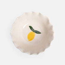 Load image into Gallery viewer, Blue Outside Stripe/Lemon Motif Frilly Bowl