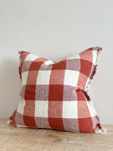 Load image into Gallery viewer, Esmee Fringed Linen Cushion Cover 45x45 – Red Check