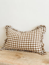 Load image into Gallery viewer, Hallie Ruffled Linen Cushion Cover Brown Gingham - 3 Sizes: 45 x 45 cm