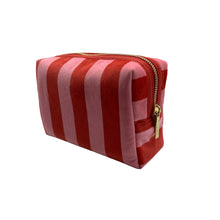 Load image into Gallery viewer, Pink stripe make-up bag - recycled velvet : Small