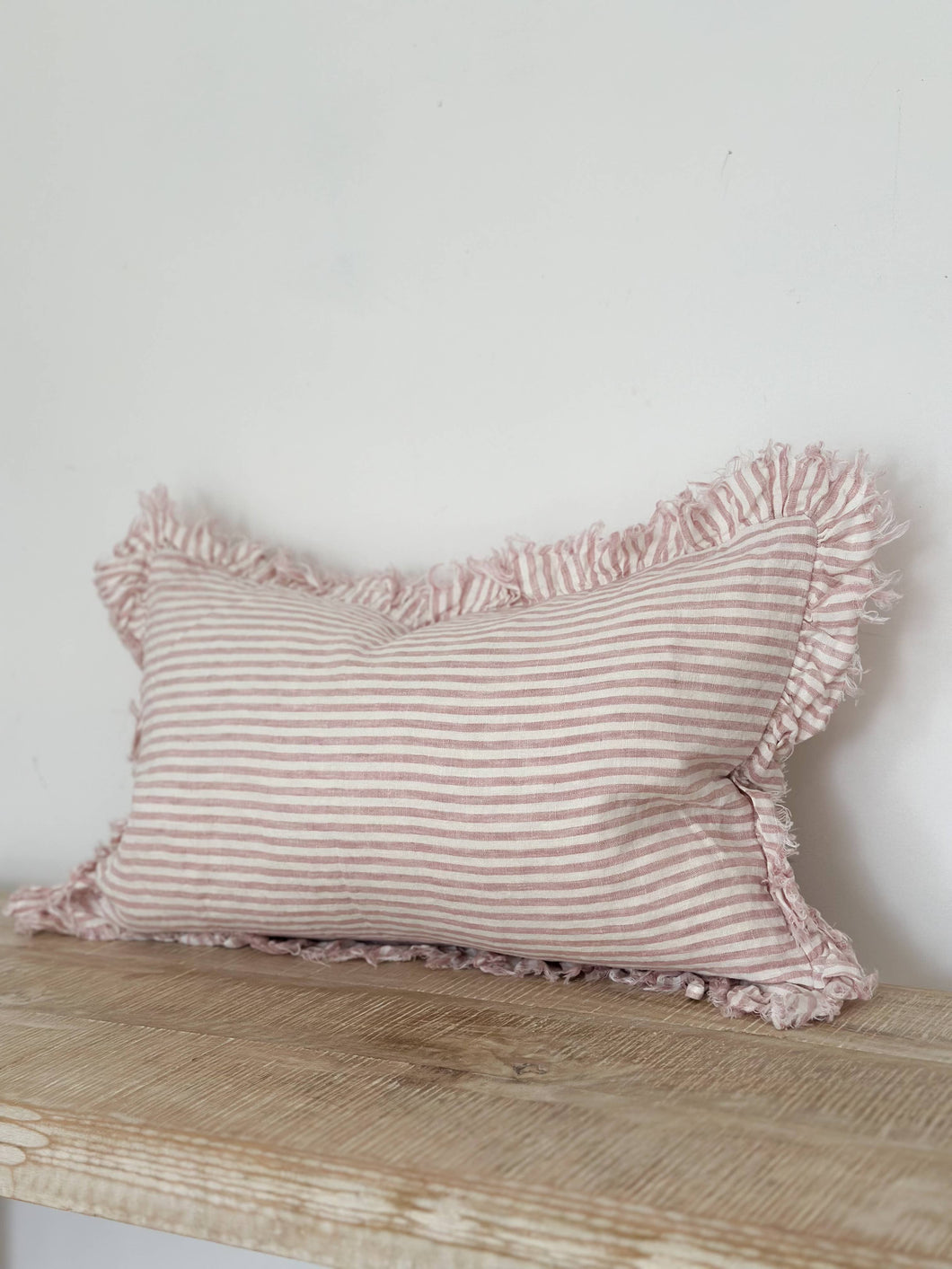 Hallie Ruffled Linen Cushion Cover 50x30 – Pink Stripe