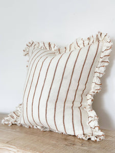 Hallie Ruffled Linen Cushion Cover – Brown & Cream Stripe: 45 x 45 cm