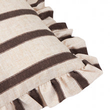 Load image into Gallery viewer, Connie Square Striped Ruffle Cushion Chocolate: Chocolate / Cover Only / 45 x 45cm