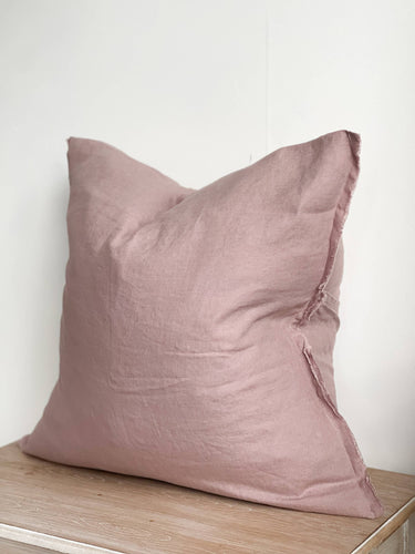 Linen Cushion Cover 45×45 – Frayed Edge Pink/Lilac