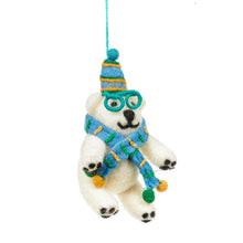 Load image into Gallery viewer, Handmade Felt Cosmo the Polar Bear Xmas Decoration