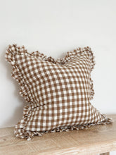 Load image into Gallery viewer, Hallie Ruffled Linen Cushion Cover Brown Gingham - 3 Sizes: 45 x 45 cm