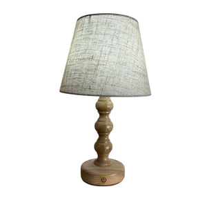 Bobbin Teak style rechargeable touch lamp