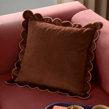 Load image into Gallery viewer, Lil Scallop Velvet Cushion Chestnut/Slipper: Chestnut/Slipper / Polyester Filled / 45 x 45cm
