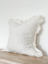 Load image into Gallery viewer, Ruffled Linen Cushion Cover – Cream &amp; Olive: 45 x 45 cm