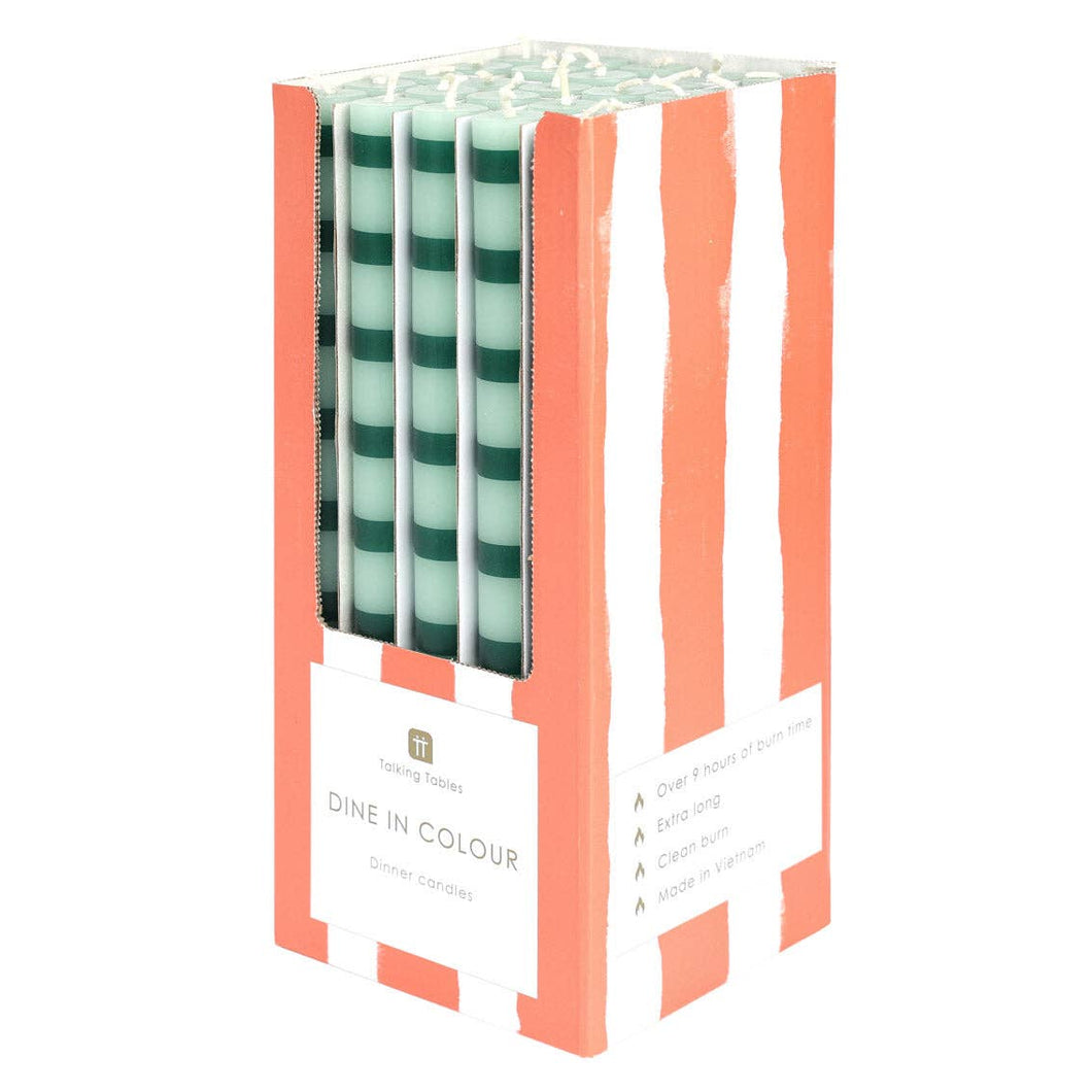Green Stripe Dinner Candles | 25 Candles | POS Unit |