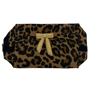 Leopard print brown make-up bag & bow: Large