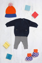Load image into Gallery viewer, Cotton Knit Baby Bobble Hat:  Orange &amp; Blue