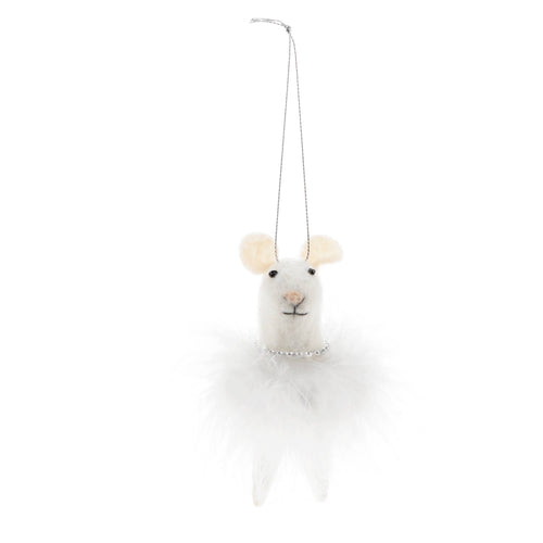 Felt mouse hanging decoration - White fluffy dress