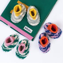 Load image into Gallery viewer, Cotton Knit Baby Slipper Socks: Boucle Striped Green