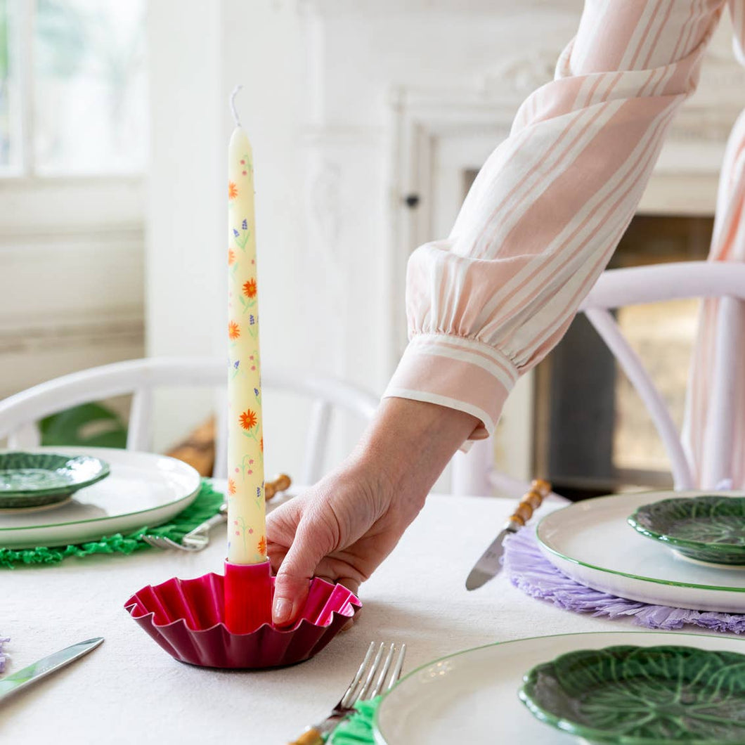 Floral Yellow or Pink Dinner Candle