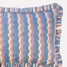 Load image into Gallery viewer, Cotton Quilted Frill Cushion | Whirly | Blueberry | Small