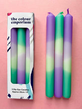 Load image into Gallery viewer, LAVENDER FIELDS Dip Dye Dinner Candle Trio