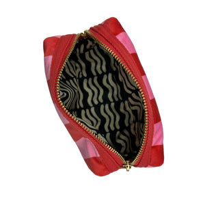 Pink stripe make-up bag - recycled velvet : Small