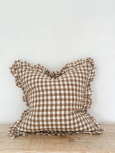 Load image into Gallery viewer, Hallie Ruffled Linen Cushion Cover Brown Gingham - 3 Sizes: 45 x 45 cm