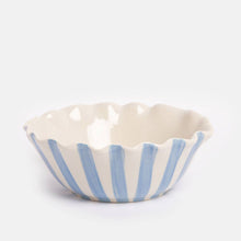 Load image into Gallery viewer, Blue Outside Stripe/Lemon Motif Frilly Bowl