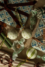 Load image into Gallery viewer, Hand-Painted Baubles with Velvet Ribbon - Green - Set of 3